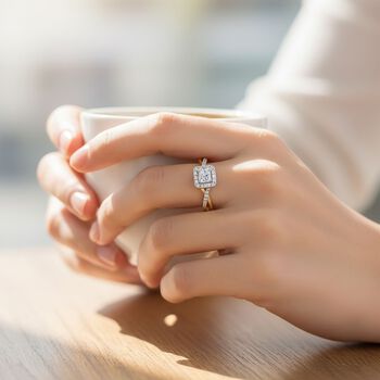 LUXURIANT VS-EF Labor Diamant Ring, 925 Silber 750 Gelbgold Vermeil - 0,25 ct.