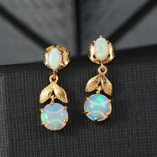 Mystic Leafdrop - D joy AA Natürlicher, äthiopischer Welo Opal Ohrringe 925 Silber vergoldet ca. 1,55 ct. image number 1