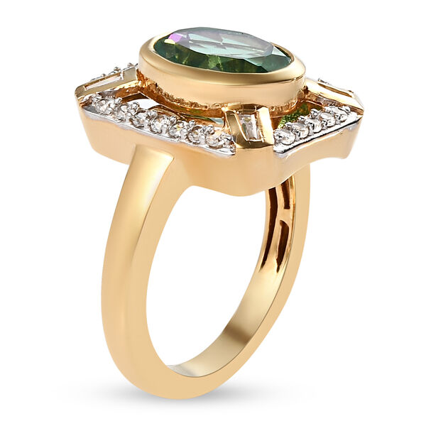 Pfau Triplett Quarz und Zirkon Ring 925 Silber vergoldet image number 5