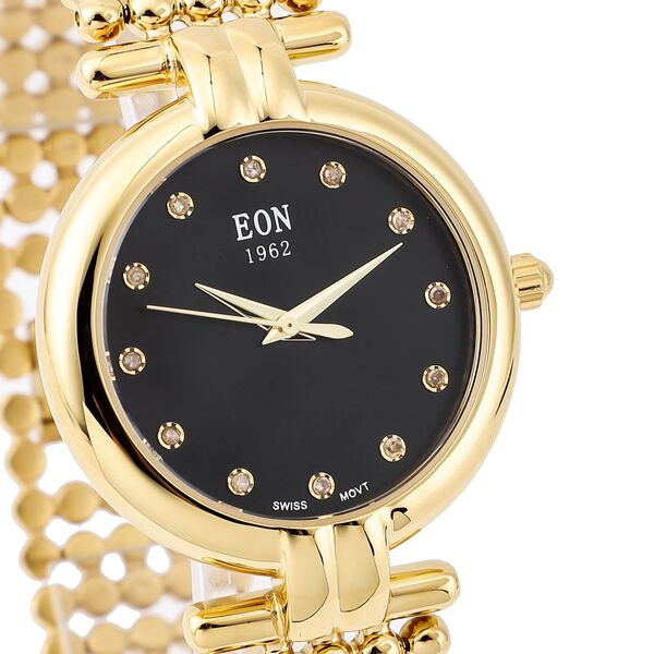 EON 1962 - Edle Armbanduhr mit natürlichen Champagner Diamanten, 8.5 cm, schweizer Uhrwerk, Edelstahl ca. 0.12 ct image number 3