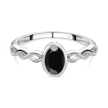 Schwarzer Spinell Ring, 925 Silber (Gr&ouml;&szlig;e 20.00) ca. 0.98 ct