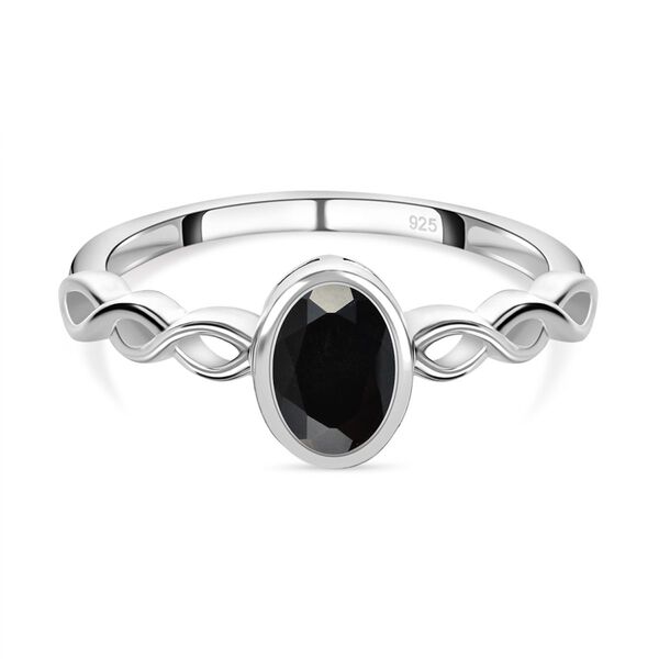 Schwarzer Spinell Ring, 925 Silber (Gr&ouml;&szlig;e 20.00) ca. 0.98 ct