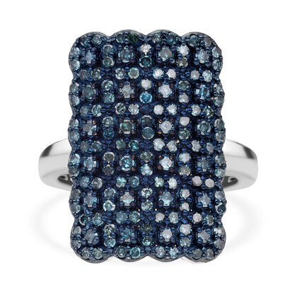 Blauer Diamant Ring, 925 Silber platiniert (Gr&ouml;&szlig;e 21.00) ca. 1.00 ct