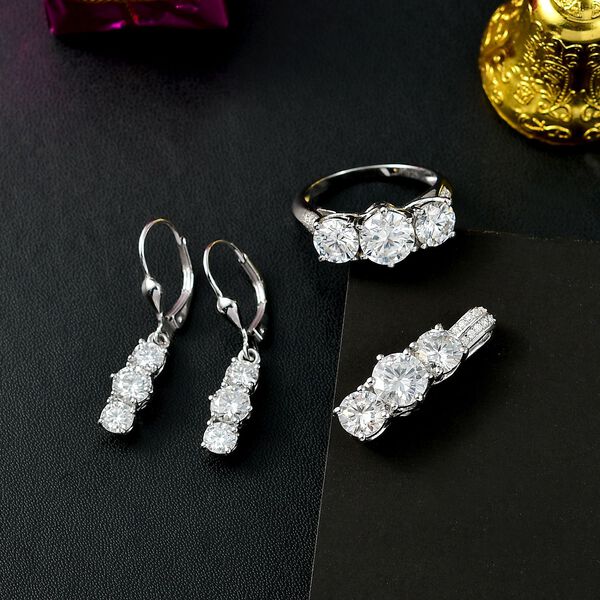 Moissanit Schmuckset, 925 Silber rhodiniert - 7,43 ct. image number 2