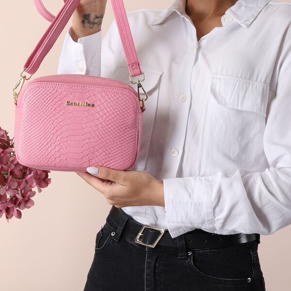 Sencillez Crossbody Tasche mit Schlangenhaut-Druck, Rosa image number 3