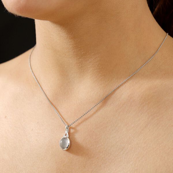 Srilankan Ebony Mondstein (Doublet), Wei&szlig;er Topas Anh&auml;nger 925 Silber rhodiniert ca. 3.17 ct image number 2