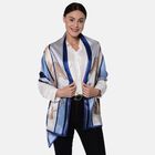 LA MAREY - 100 % nat&uuml;rlicher, bedruckter Maulbeerseiden-Schal in Geschenkbox, 55x170 cm, Wei&szlig; und blau