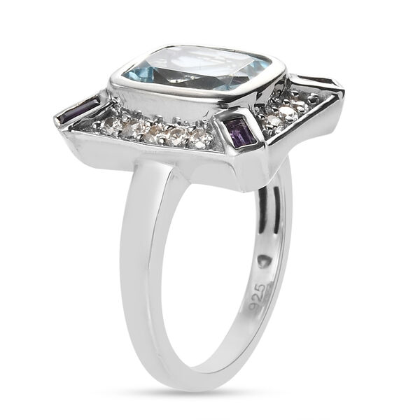 Schweizer Blautopas und Afrikanischer Amethyst Ring 925 Silber Platin-Überzug image number 3