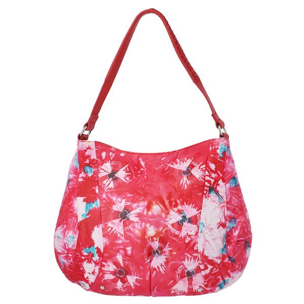 SUKRITI: Handbemalte Hobo-Tasche aus 100% Leder, Tie-Dye Druck, Rot&nbsp;