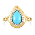 Amerikanischer, natürlicher Sleeping Beauty Türkis und weißer Zirkon-Ring, 925 Silber vergoldet (Größe 19.00) ca. 1.26 ct