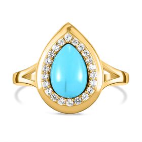 Amerikanischer, natürlicher Sleeping Beauty Türkis und weißer Zirkon-Ring, 925 Silber vergoldet  ca. 1,26 ct