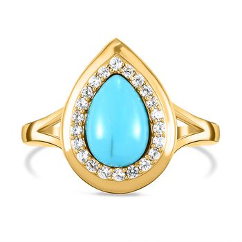 Amerikanischer, nat&uuml;rlicher Sleeping Beauty T&uuml;rkis und wei&szlig;er Zirkon-Ring, 925 Silber vergoldet (Gr&ouml;&szlig;e 19.00) ca. 1.26 ct