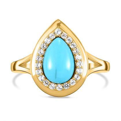 Amerikanischer, nat&uuml;rlicher Sleeping Beauty T&uuml;rkis und wei&szlig;er Zirkon-Ring, 925 Silber vergoldet (Gr&ouml;&szlig;e 19.00) ca. 1.26 ct