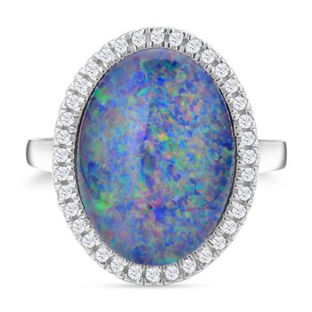 Boulder Opal Triplett und Zirkon Halo Ring - 7,15 ct.