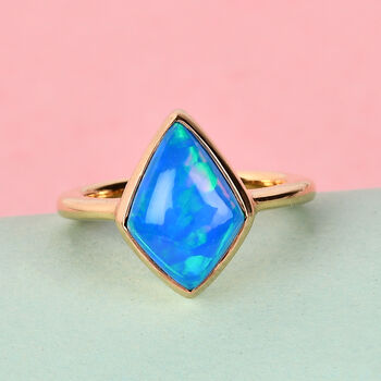 Miami Blau Welo Opal Solit&auml;r Ring 925 Silber Gelbgold Vermeil