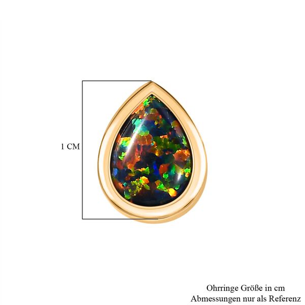 Labor erstellt schwarzen Opal Ohrringe 925 Silber 750 Gelbgold Vermeil ca. 1,09 ct. image number 5