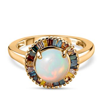 Nat&uuml;rlicher, &auml;thiopischer Welo Opal und mehrfarbiger Diamant-Ring - 1,82 ct.