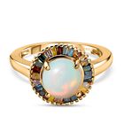 Natürlicher, äthiopischer Welo Opal, mehrfarbiger Diamant Ring, 925 Silber Gelbgold Vermeil (Größe 20.00) ca. 1.82 ct