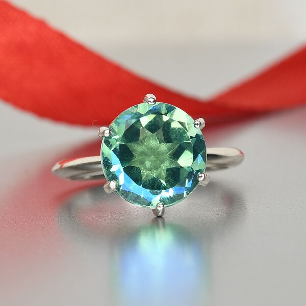 Pfau Triplett Quarz Solitär Ring 925 Silber Platin-Überzug image number 2