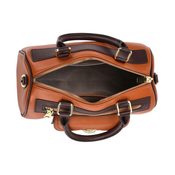 Crossbody Tasche aus 100% echtem Leder mit gemustertem Schulterriemen, 25,5x13x13,5cm, Braun image number 6