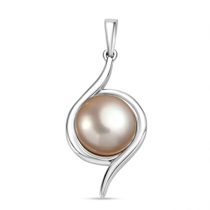 Pfirsich-S&uuml;&szlig;wasser Perle Anh&auml;nger, Edelstahl