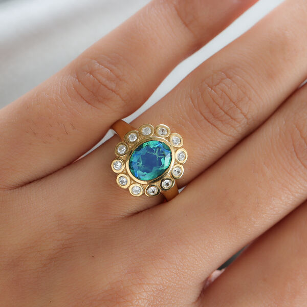 Pfau Triplett Quarz und Zirkon Ring 925 Silber vergoldet  ca. 2,46 ct image number 3