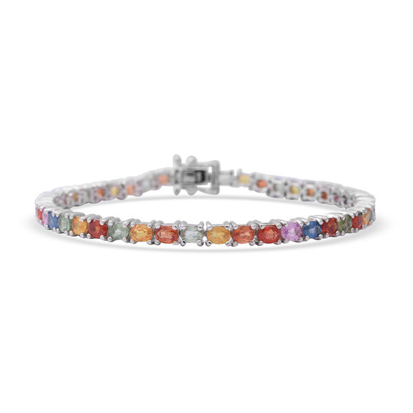 Mehrfarbig Saphir Armband 19 cm 925 Silber platiniert ca. 10,08 ct