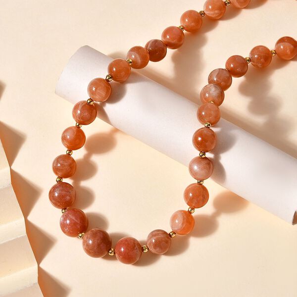 Pfirsich Mondstein Halskette, 45 cm - 340 ct. image number 2