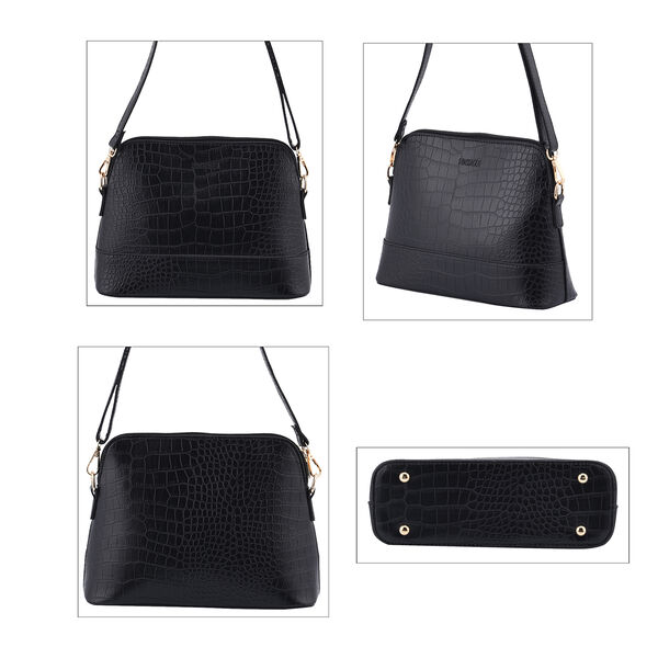 Passage - 4er-Set, Handtasche, Crossbody Tasche, Clutch und Brieftasche mit Kroko-Prägung, Schwarz image number 4