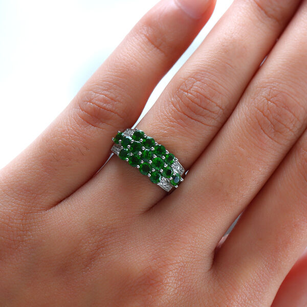 Natürlicher Chromdiopsid und Zirkon Ring 925 Silber platiniert image number 3