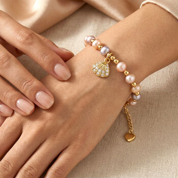 Mehrfarbige S&uuml;&szlig;wasser Perle (4-5 mm), Zirkonia Armband ca. 18cm + 5cm Extender, Nickelfreies Messing Ros&eacute;gold Vermeil