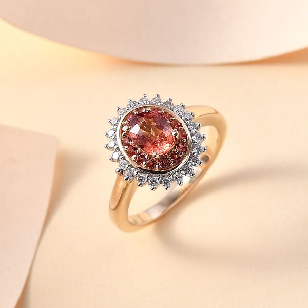 AAA Padparadscha Saphir und Diamant Ring in 585 Gold - 1,60 ct. image number 2