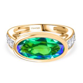D’joy Pfau Quarz Triplette, Weißer Zirkon Ring 925 Silber 750 Gelbgold Vermeil (Größe 17.00) ca. 5,28 ct