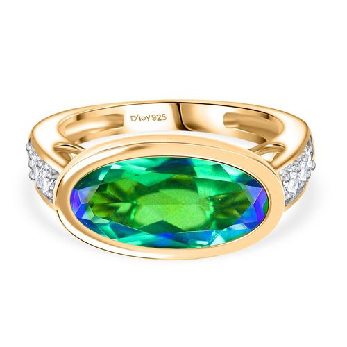 D’joy Pfau Quarz Triplette, Weißer Zirkon Ring 925 Silber 750 Gelbgold Vermeil (Größe 17.00) ca. 5,28 ct image number 0