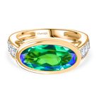 D’joy Pfau Quarz Triplette, Weißer Zirkon Ring 925 Silber 750 Gelbgold Vermeil (Größe 17.00) ca. 5,28 ct
