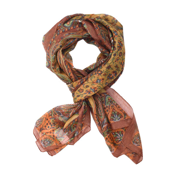 Bedruckter 100% Satin-Seidenschal, 48x160cm, Paisley Erdton image number 4