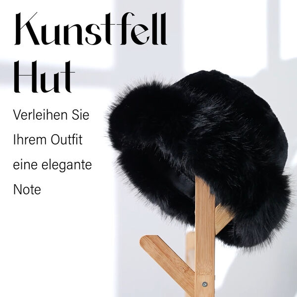 Flauschiger Kunstfell Hut, Schwarz image number 4