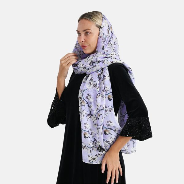 LA MAREY Signature Seidenschal aus 100% Maulbeerseide, 110 x 195 cm, Lila Floral image number 3