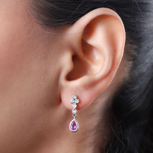 Premium Ilakaka Rosa Saphir und Zirkon Ohrhänger 925 Silber platiniert (Fissure gefüllt)   image number 3