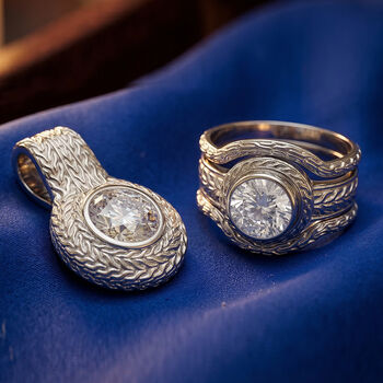 D'Joy Royal Bali Rundschliff Moissanit Ringe und Anh&auml;nger in 925 Silber