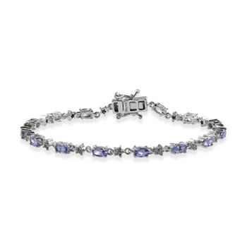 D'Joy Tansanit, Wei&szlig;er Zirkon Armband ca. 19 cm 925 Silber Rhodiniert ca. 4,15 ct.