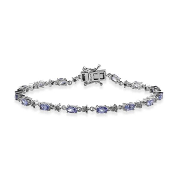 D'Joy Tansanit, Wei&szlig;er Zirkon Armband ca. 19 cm 925 Silber Rhodiniert ca. 4,15 ct.