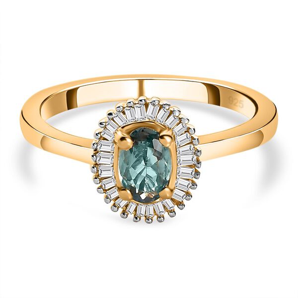 Nat&uuml;rlicher AA Alexandrit und Diamant Ring, 925 Silber Gelbgold Vermeil, ca. 0.70 ct