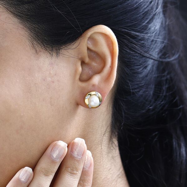 Süßwasserperlen und Zirkon Ohrringe - 6,25 ct. image number 3