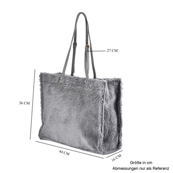 Kunstfell Schultertasche mit Schulterriemen, Grau image number 7