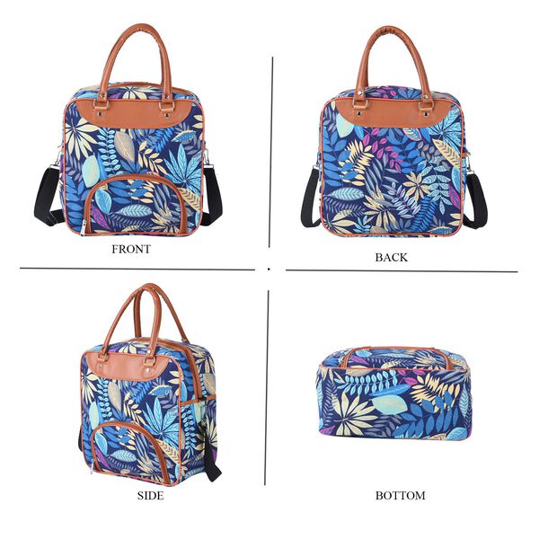 Boho Stil Handtasche, Blattmuster, Blau image number 4