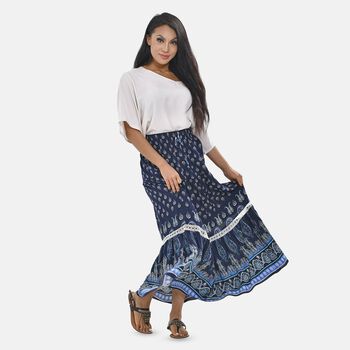 Langer Rock aus 100% Viskose, Dunkelblau, Einheitsgr&ouml;&szlig;e