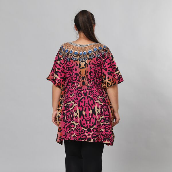 V-Ausschnitt bedruckter Kaftan, Einheitsgr&ouml;&szlig;e Rosa image number 3