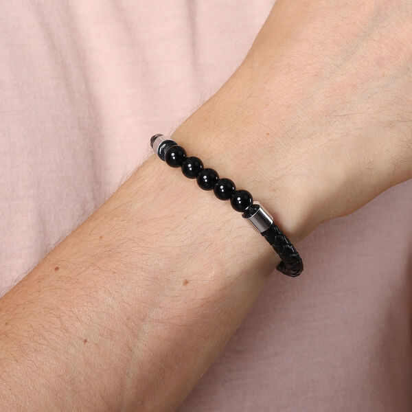 Lapislazuli-Leder Herren Armband, 20 cm lang, Edelstahl ca. 17,50 ct image number 2