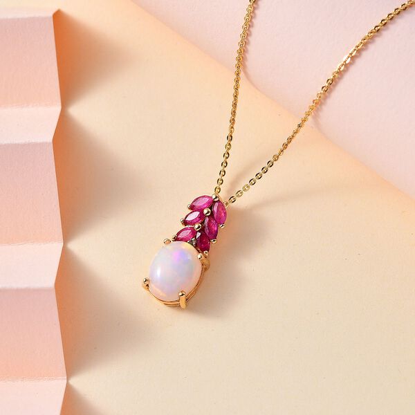 AA natürlicher, äthiopischer Welo Opal, Zirkon und afrikanischer Rubin-Anhänger mit 45cm Kette - 2,31 ct. image number 2